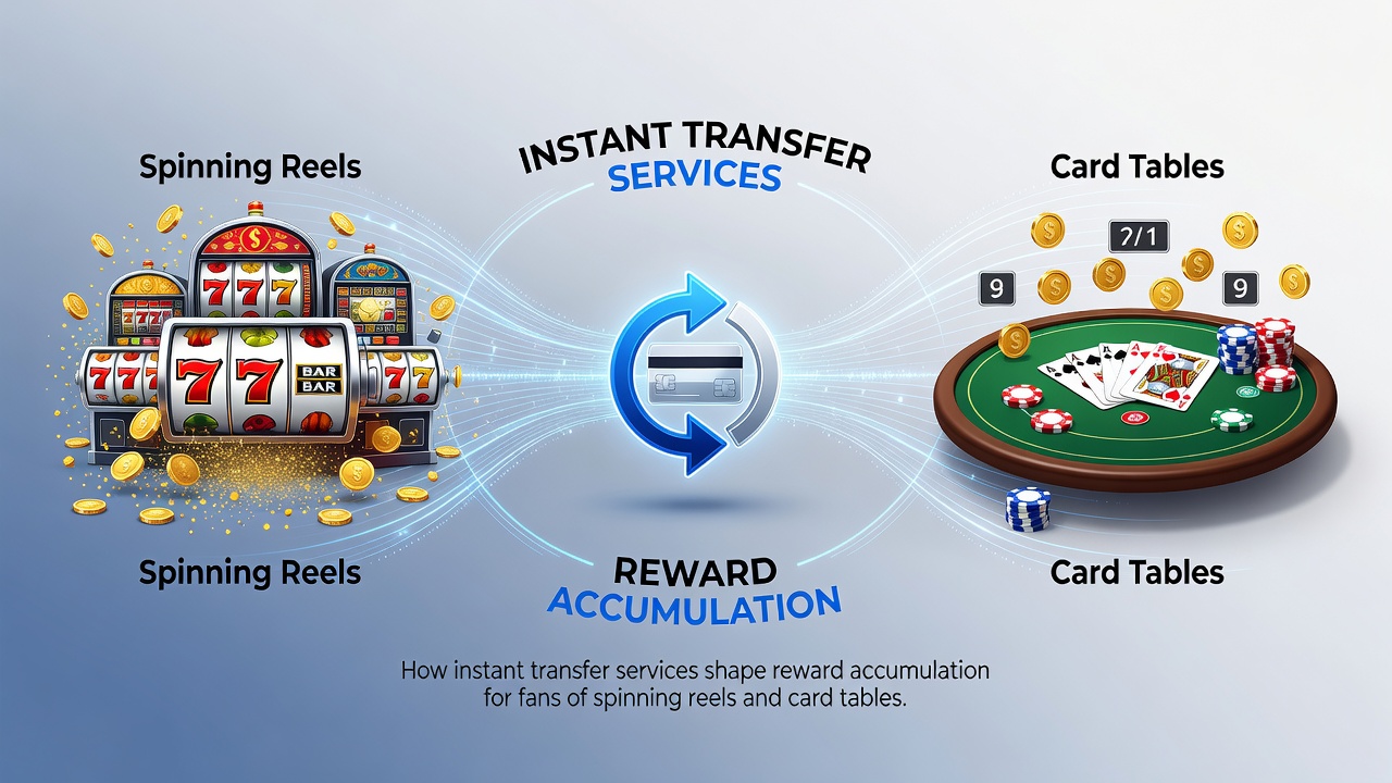 Chart displaying reward accumulation rates for slots and table games using instant transfers