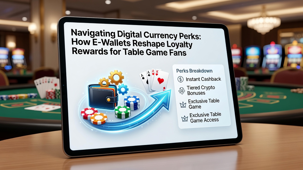 Table game player reviewing loyalty dashboard on mobile with e-wallet balance and reward tiers displayed